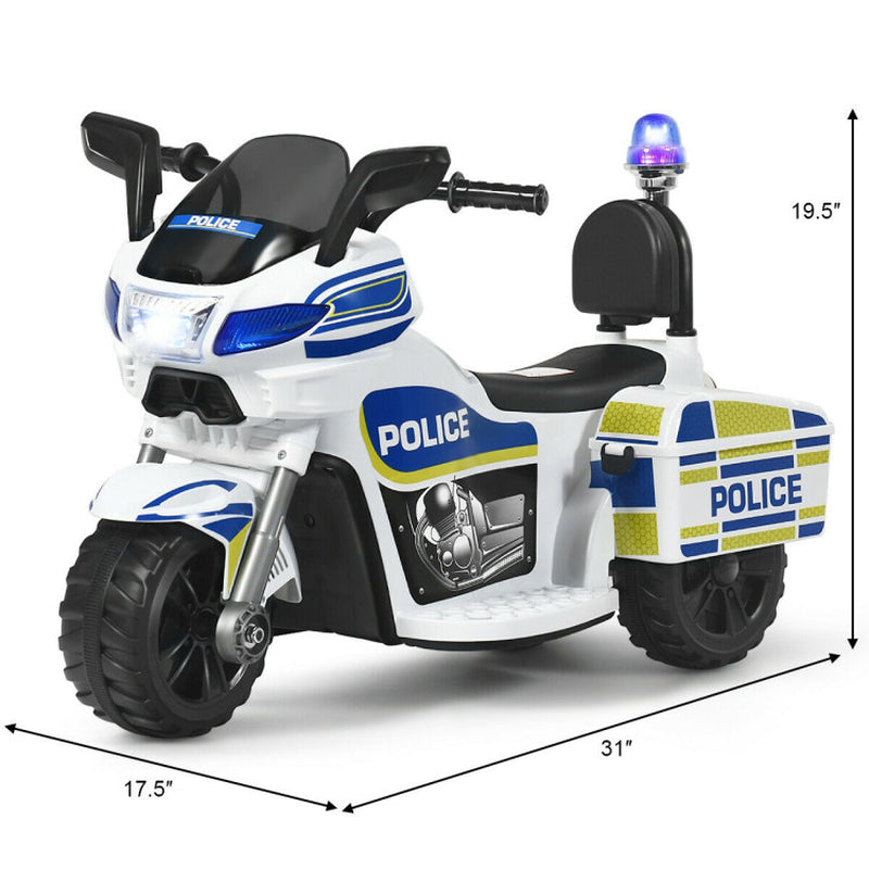 6V 3-Wheel Kids Police Ride on Motorcycle with Backrest