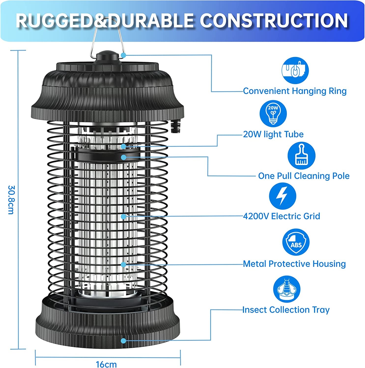 Bug Zapper, 4200V Electric Mosquito Zappers, ,20W Electronic Light Bulb Lamp for Outdoor and Indoor (ABS Housing)